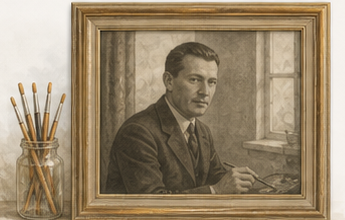 Portretachtige atelierillustratie